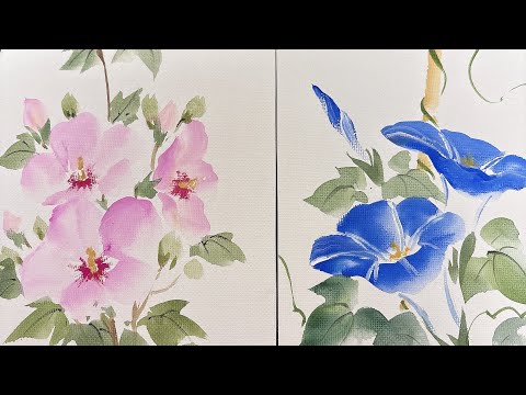 How to draw morning glories and rose of Sharon on a mini