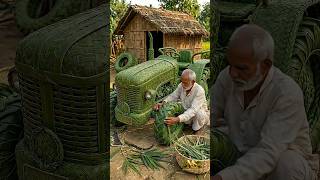 Grandpa Builds a Realistic Tractor Using Only Bamboo! 🚜🌴 #shorts