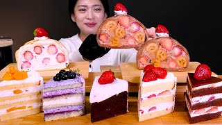 Sweet and tender fruit cake| Aupres Bake  Strawberry, Banana, Mango Cake ASMR Mukbang