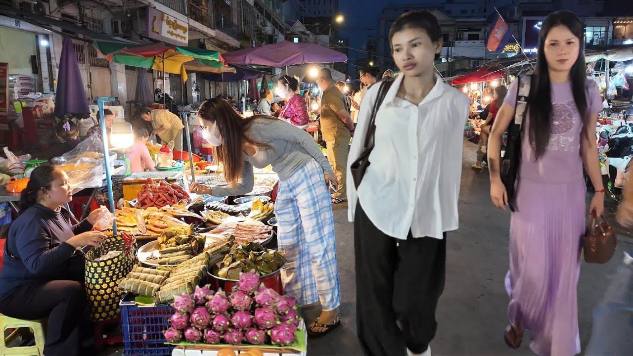 Phnom Penh Walk 2025 - Evening Walking Tour in Toul Tom Poung Market, Cambodian Street Food