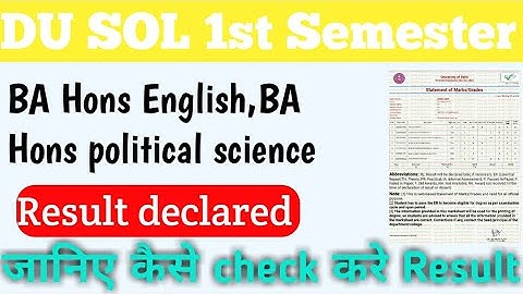 DU Sol 1st semester BA Hons political science or BA Hons English result declared|how to check result