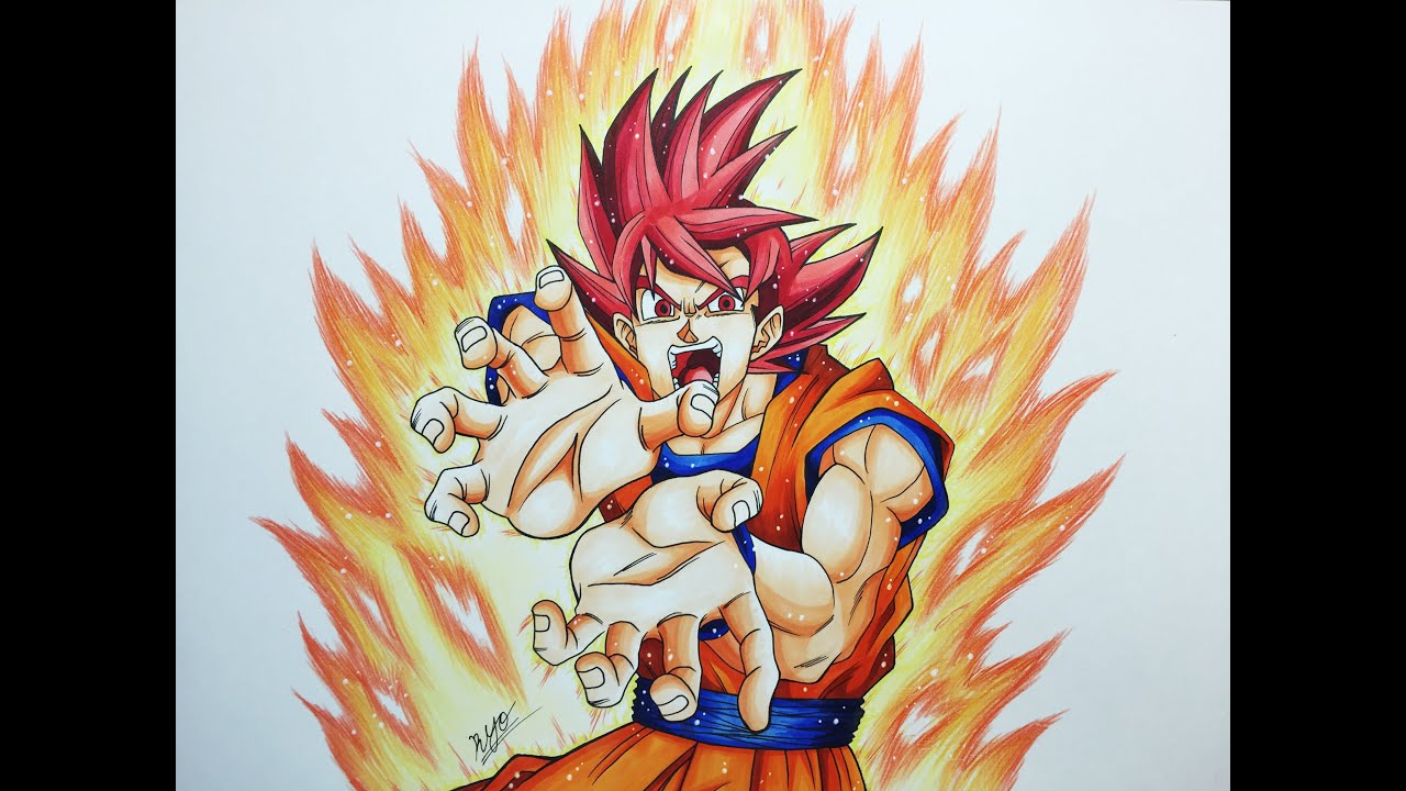 孫悟空 超サイヤ人ゴッド 描いてみた Drawing Goku Super Saiyan God Youtube