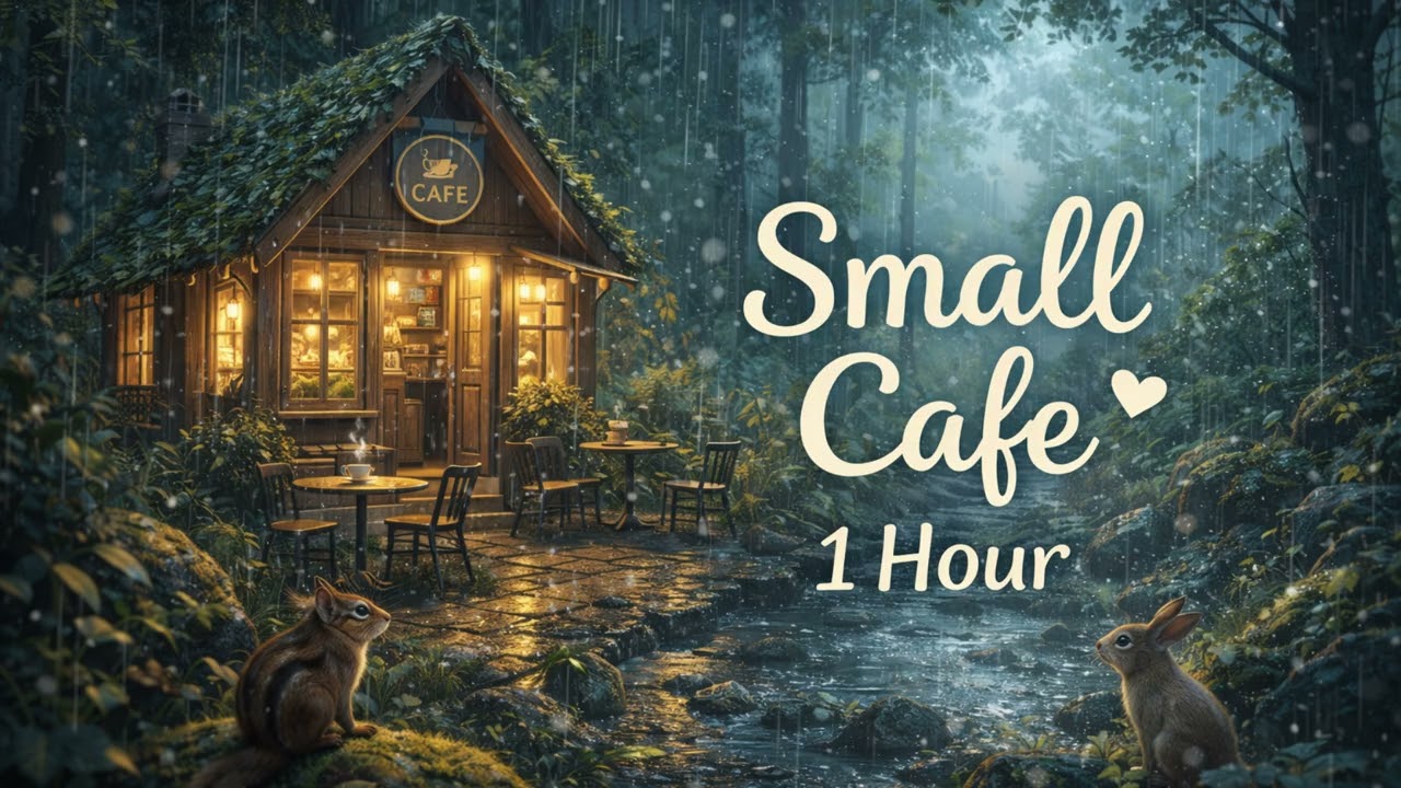 Night Rain Cafe Ambience ☔ Relaxing Piano for Deep Focus (1 Hour)