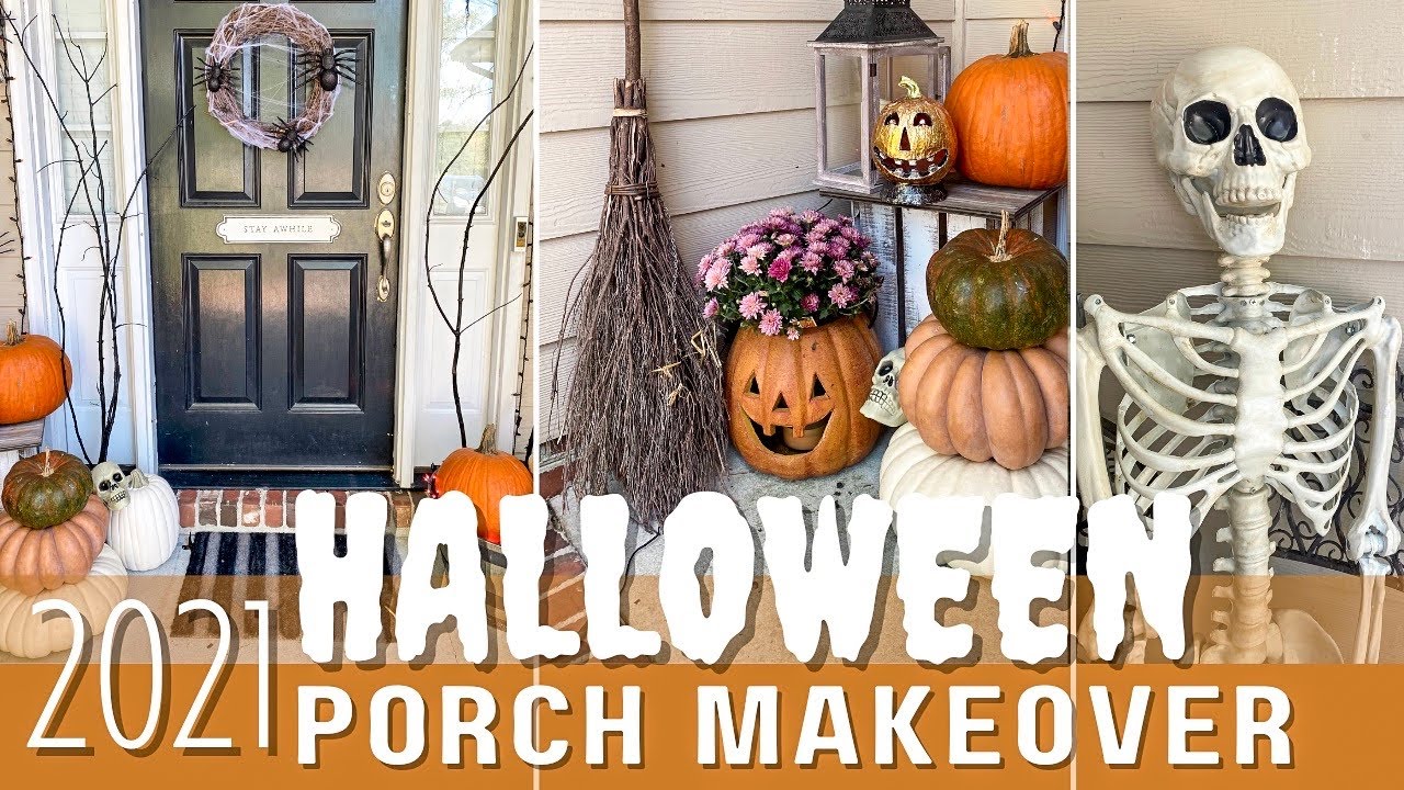 Halloween ???? Front Porch Makeover | Outdoor Halloween Decorations ...