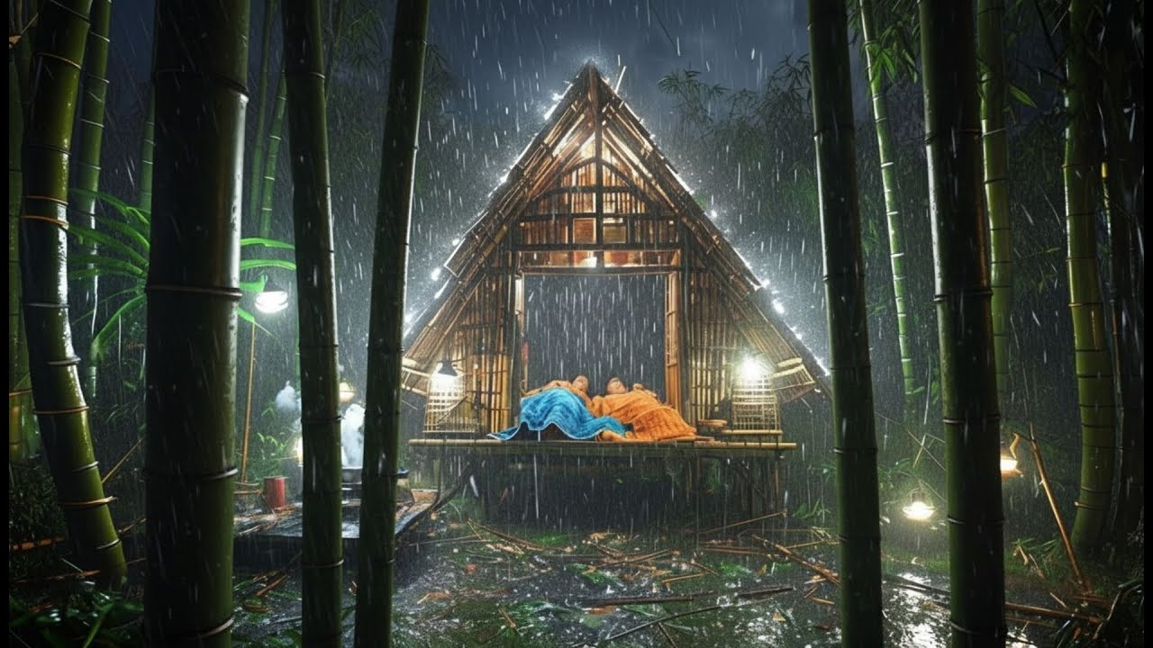 КЕМПИНГ ПОД ПРОСТОРНЫМ ДОЖДОМ‼️ ТРУДНОСТИ ПО СТРОИТЕЛЬСТВУ УЮТНОГО БАМБУКОВОГО ДОМА