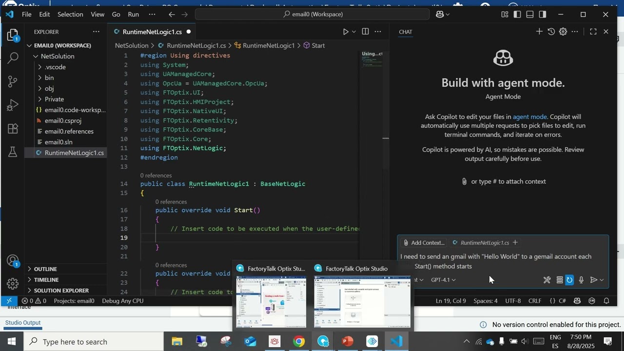 Sending emails with FactoryTalk Optix