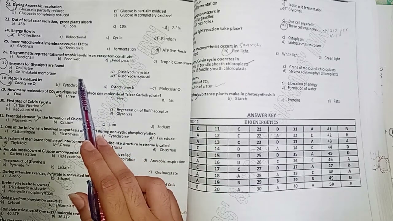 BIOENERGETICS ASSESSMENT SHEET'S MCQS + PAST PAPERS PRACTICE MCQS EXPLANATION FOR MDCAT & ENTRY TEST