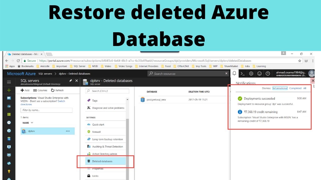 Azure Restore Deleted Database