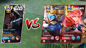 ARGUS VS FREYA AND BENEDETTA IN RANK GAME!! (super intense match) - Mobile Legends