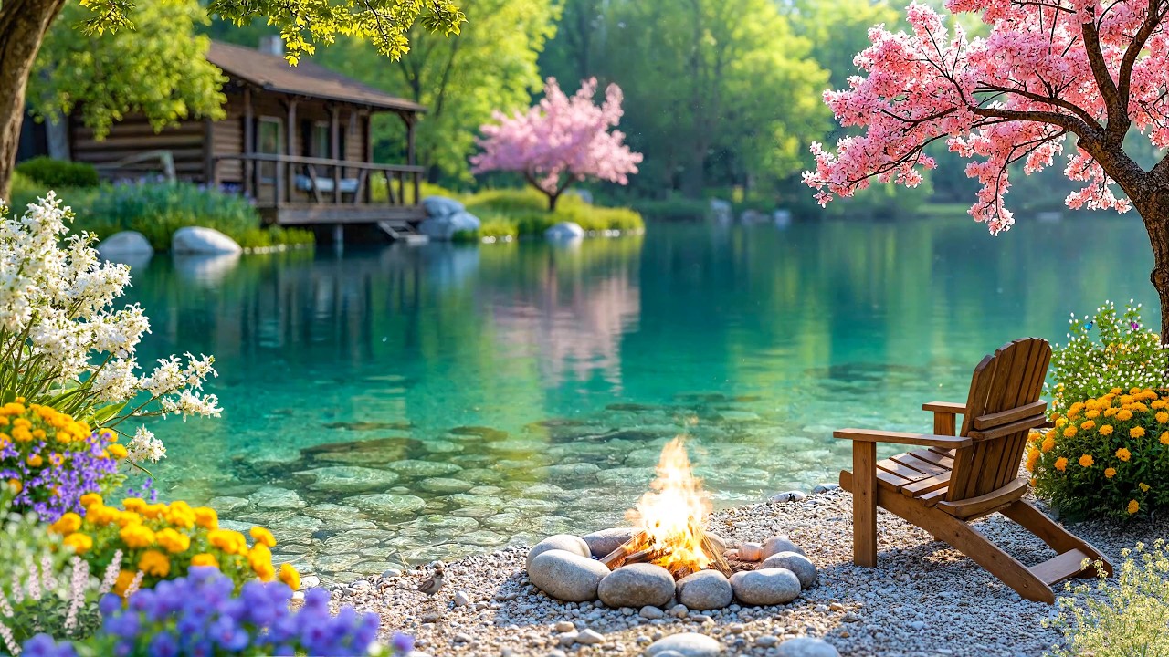 Утренняя весенняя атмосфера на берегу озера 🌸 Фортепианная музыка и звуки природы для релаксации