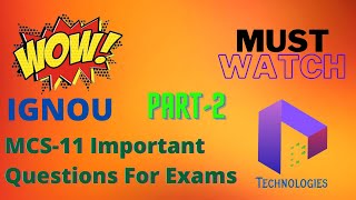 MCS 11 Important Questions For Exams (part 2) || IGNOU || DalalTechnologies