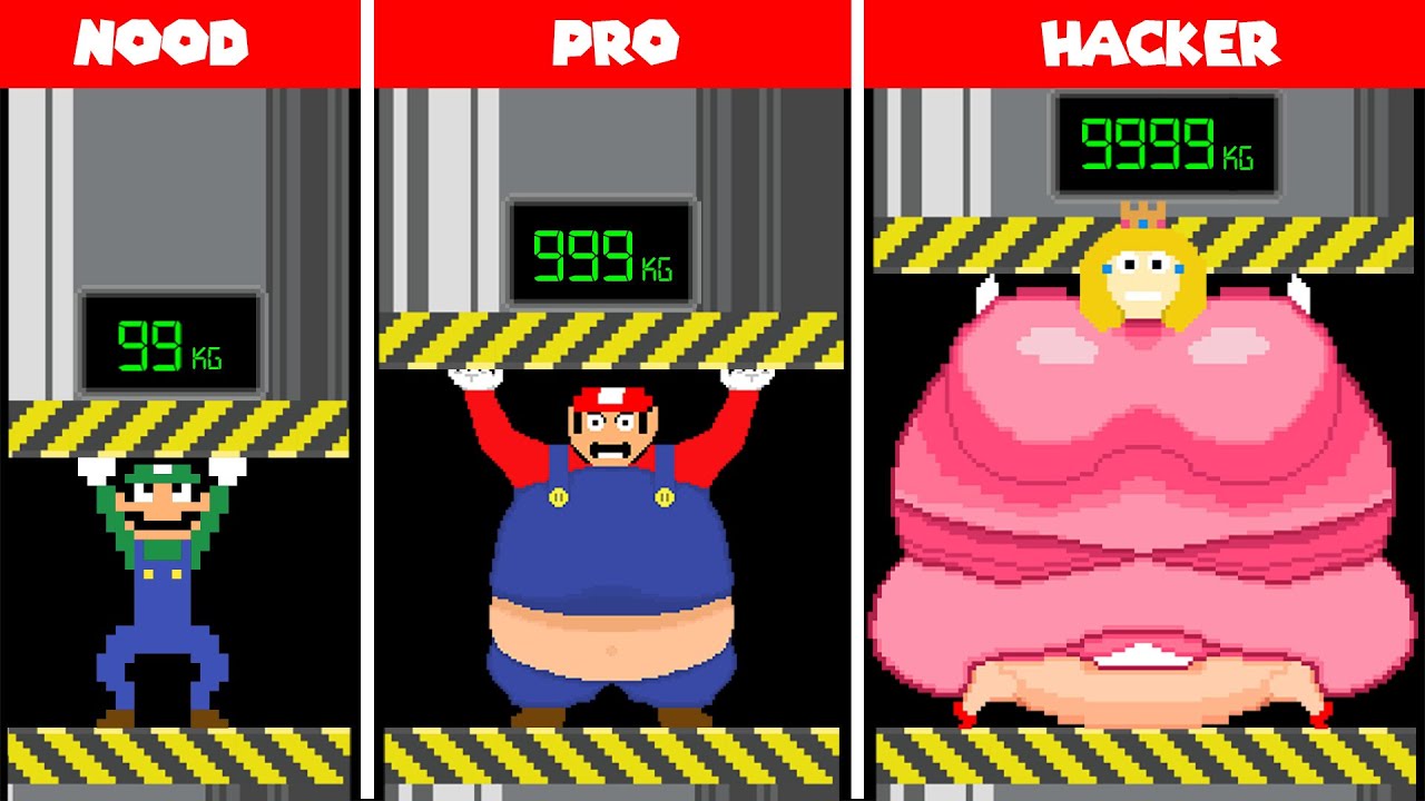 Team Mario Nood vs Pro vs Hacker in Super Mario Bros.!