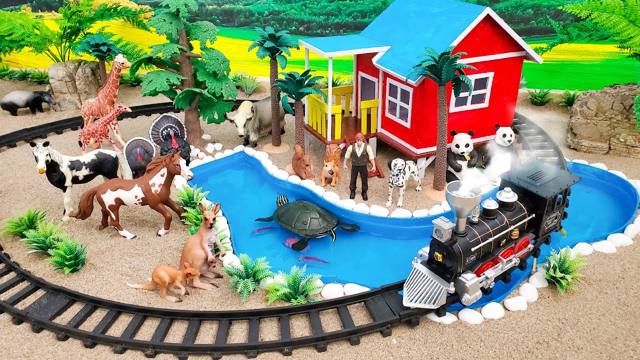 DIY how to make Cattle Farm Villa with Trains run around House of Animals Farm Diorama YouTube