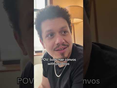 Head, Face, Portrait. Text: POV: body hair convos with your bros POV nvos