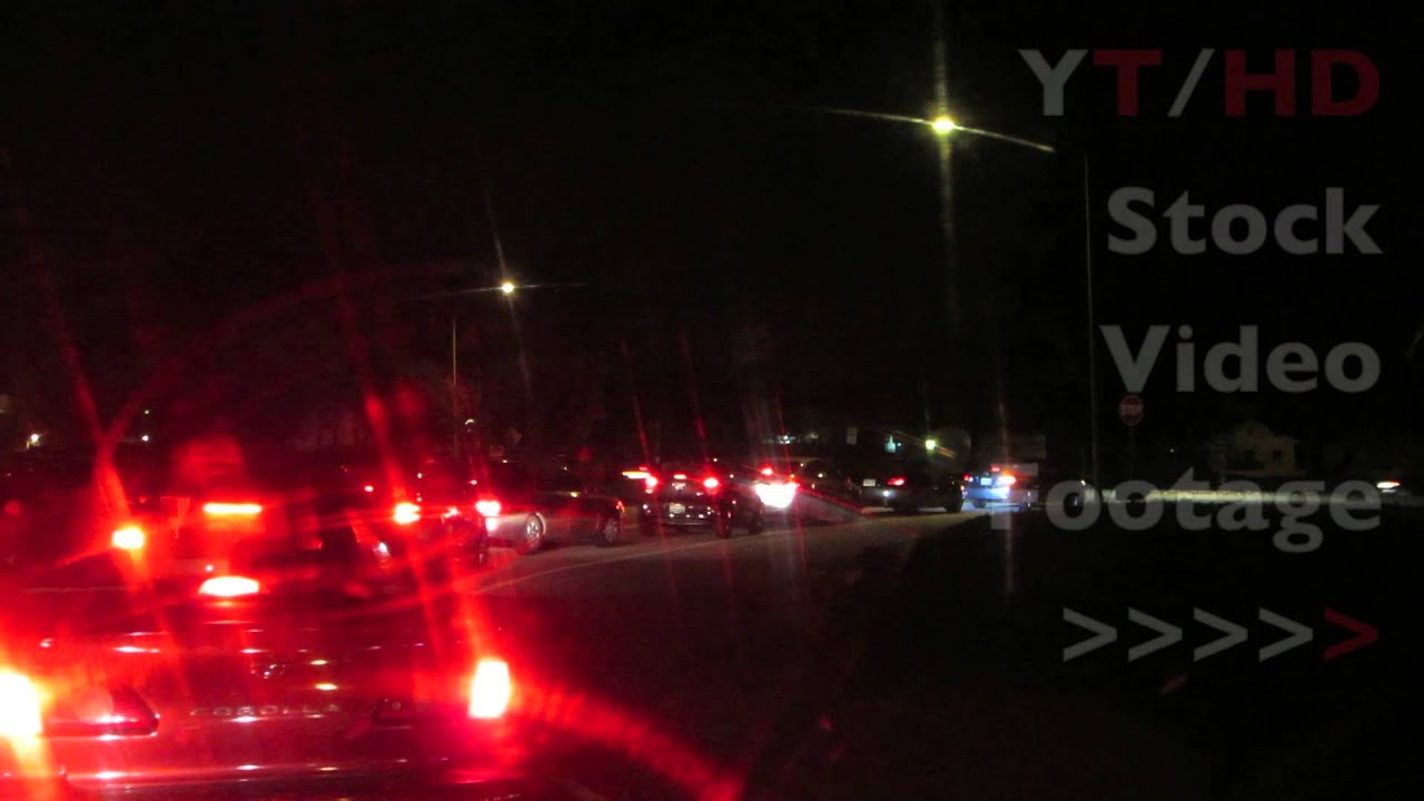 Freeway Off-Ramp Exit Lane Traffic w/ Car Tail Lights at Night Exiting ...