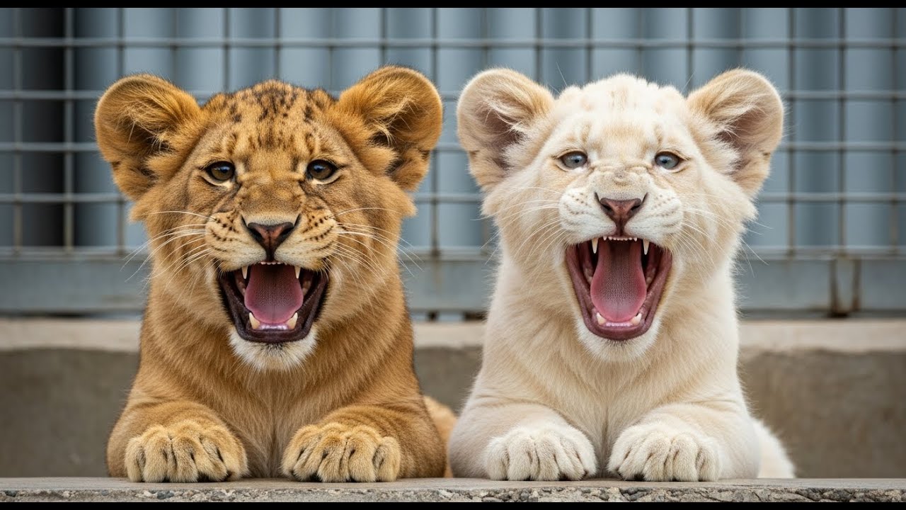 Two Lion Cubs Roaring Together – This Rare White Cub Will Melt Your Heart