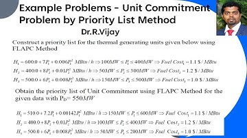 Solved Example Problems - Unit Commitment Problem by Priority List Method #psoc