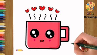How to draw a cute coffee cup |. Cute coffee cup drawing.