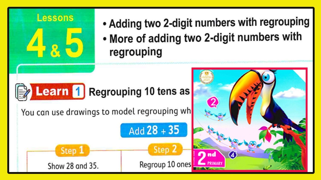 📘 شرح ماث تانية ابتدائي – الجمع مع إعادة التجميع |  ✏️ | Adding 2-Digit Numbers with Regrouping