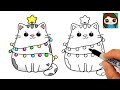 How to Draw a Christmas Cat Easy 🎄