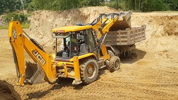 JCB Backhoe Loader Cutting Soil and Loading in Dump Truck- Dump Truck Carrying Soil -Dozer Video 12