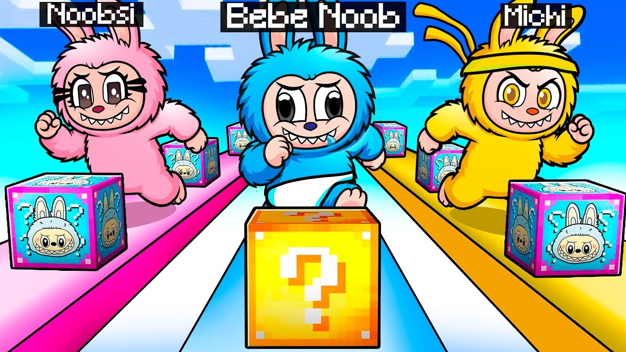 JUGAMOS CARRERA de LUCKY BLOCK de LABUBU en Minecraft! 😱🌈  BEBE NOOB