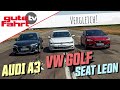 Vergleich: Audi A3 vs. VW Golf vs. Seat Leon mit 150 PS starkem Mild-Hybrid-Benziner! Test | Review