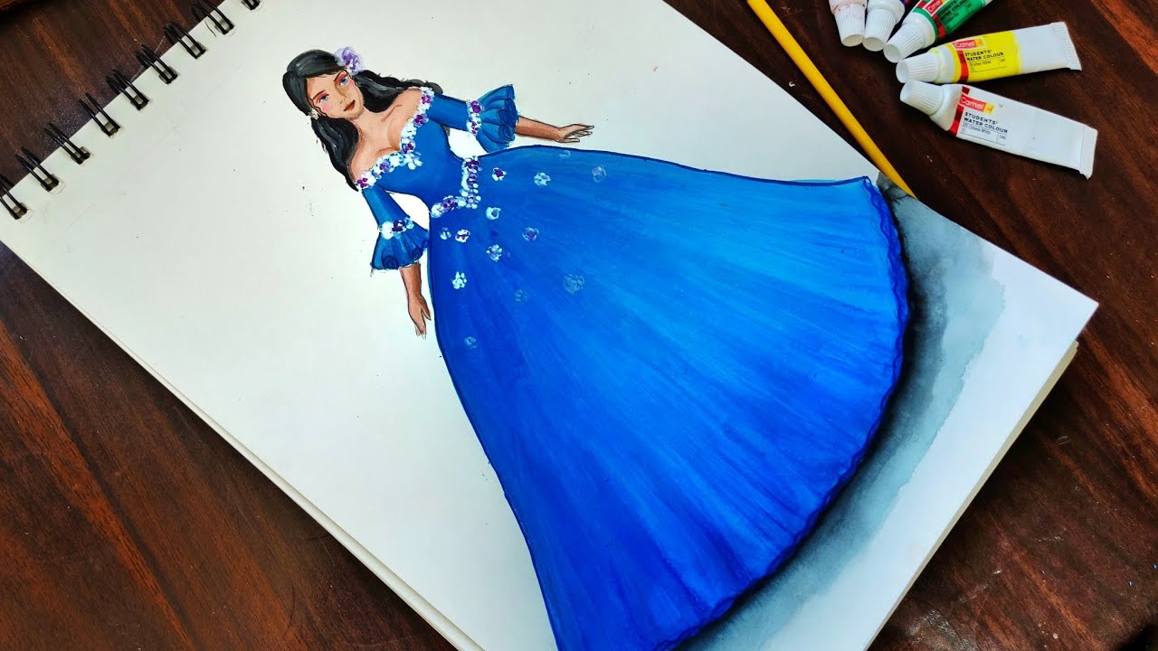 blue dress drawing Yellow Flower Girl Dress Royal Blue Lace Girl Dress