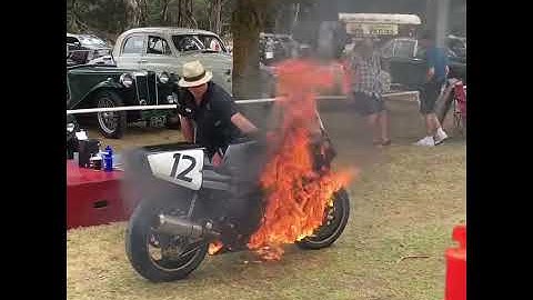 Norton rotary engine JPS race bike catches fire