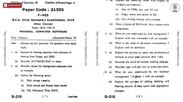 BCA 1ST SEM PERSONAL COMPUTER SOFTWARE V 2018 | MJPRU