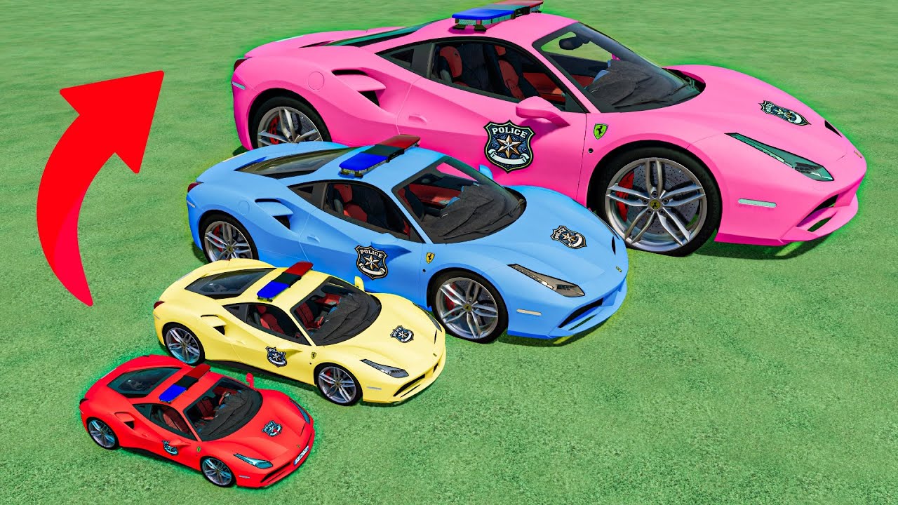small to GIANT POLICE CARS TRANSPORTING ! ALL COLORS ! FS22