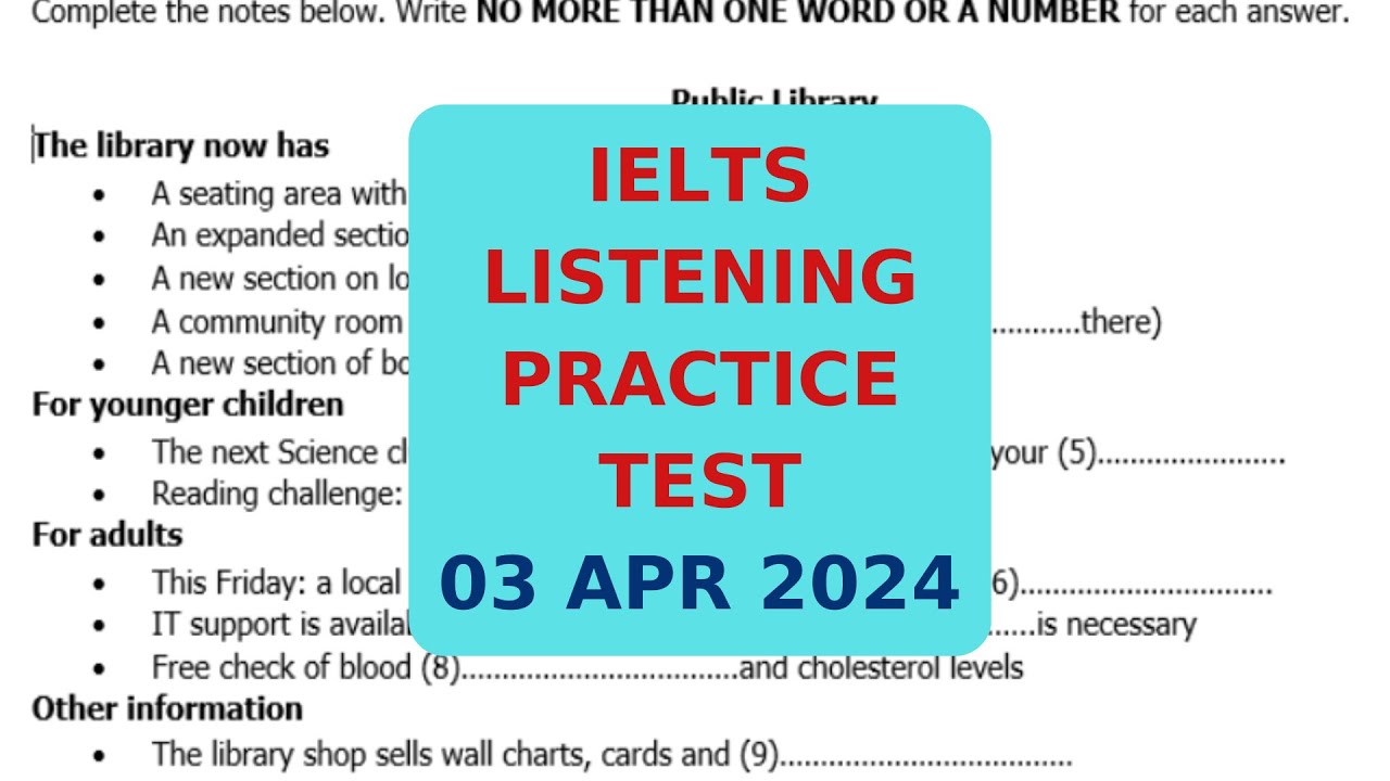 IELTS LISTENING PRACTICE TEST 3 APR 2024