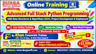 Full Advanced Full Stack Python Programming (12 Weekends Batch) Online Training @ DURGASOFT News