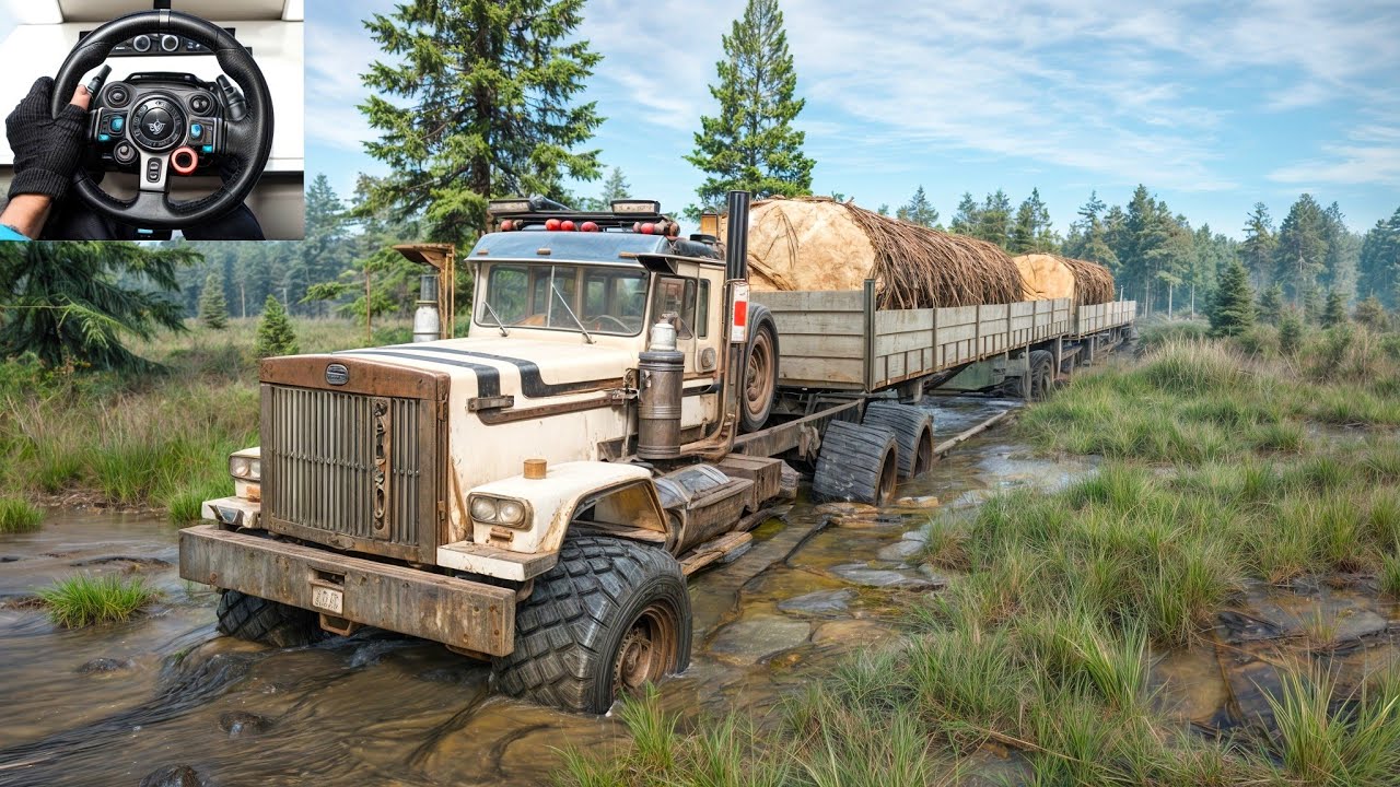 SnowRunner - Transporting a Heavy Logs With Pacific P12 | Logitech G29 Gameplay | 