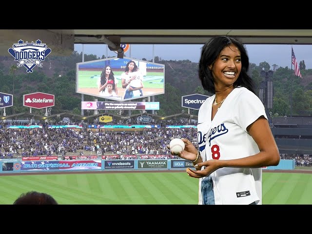 Natalia Bryant throwing out 1st pitch for Dodgers