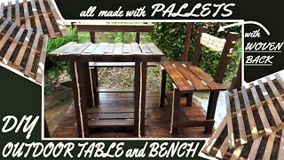 DIY Outdoor PALLET TABLE and BENCH with woven back | with no experience!