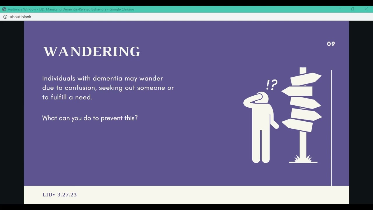 Lessons in Dementia:  Managing Dementia Related Behaviors