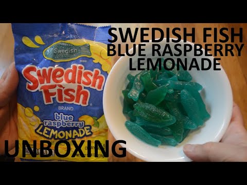 Unboxing Swedish Fish Blue Raspberry Lemonade Soft & Chewy Candy - YouTube