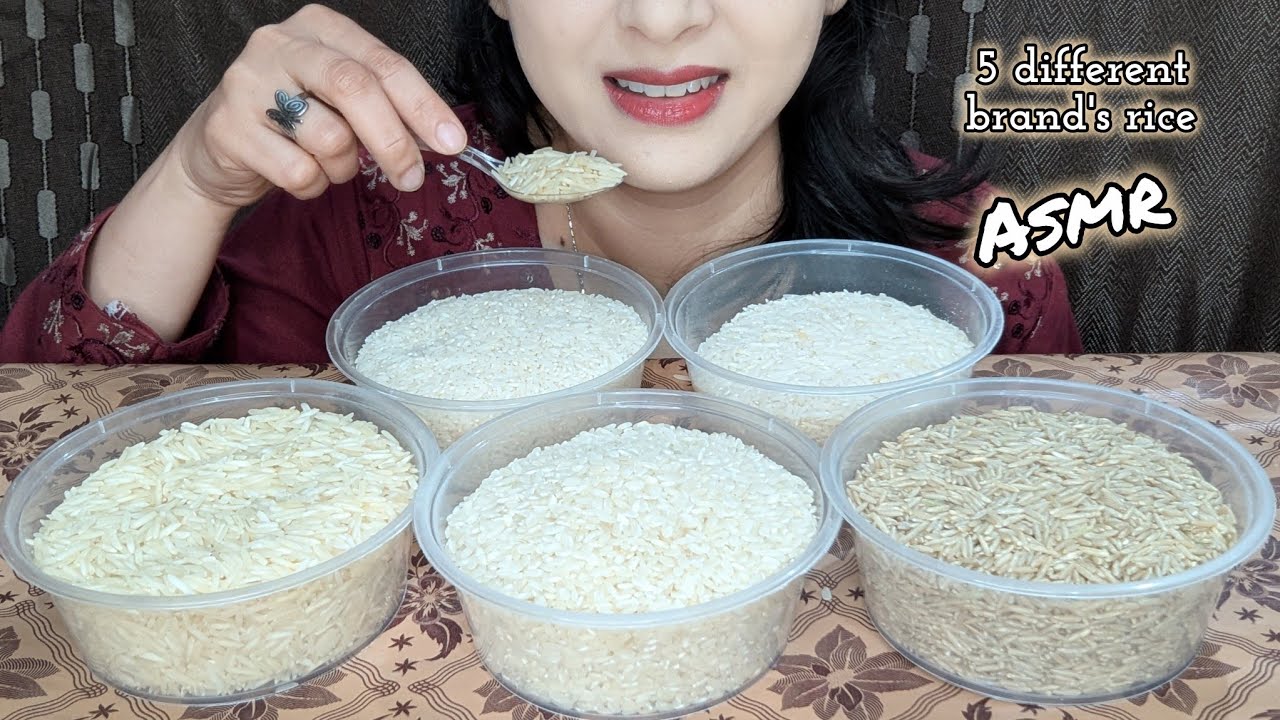 ASMR RAW RICE EATING || 5 Brand's Raw Rice Eating ASMR || Request video 
