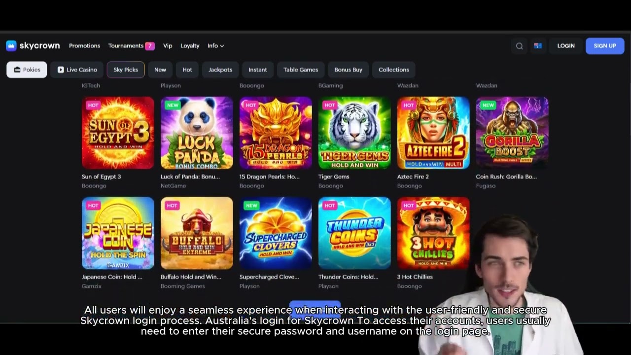 Skycrown mobile app interface showcasing game lobby and navigation
