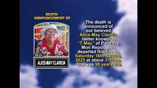 Alice May Claricia ~ Short Obituary