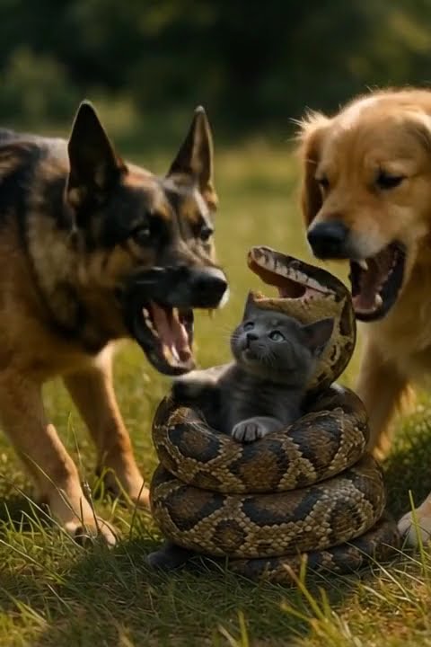 Python Tried to Swallow a Kitten… Two Dog Appear…#shorts #viral-shorts ...