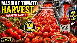 Massive Tomato Harvest ASMR | From Farm to Factory Tomato Sauce Production 🍅