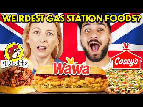 Brits Try The Weirdest Gas Station Foods in America!