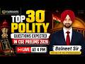 TOP 30 Polity Questions Expected in UPSC CSE Prelims 2026 | Tathastu ICS
