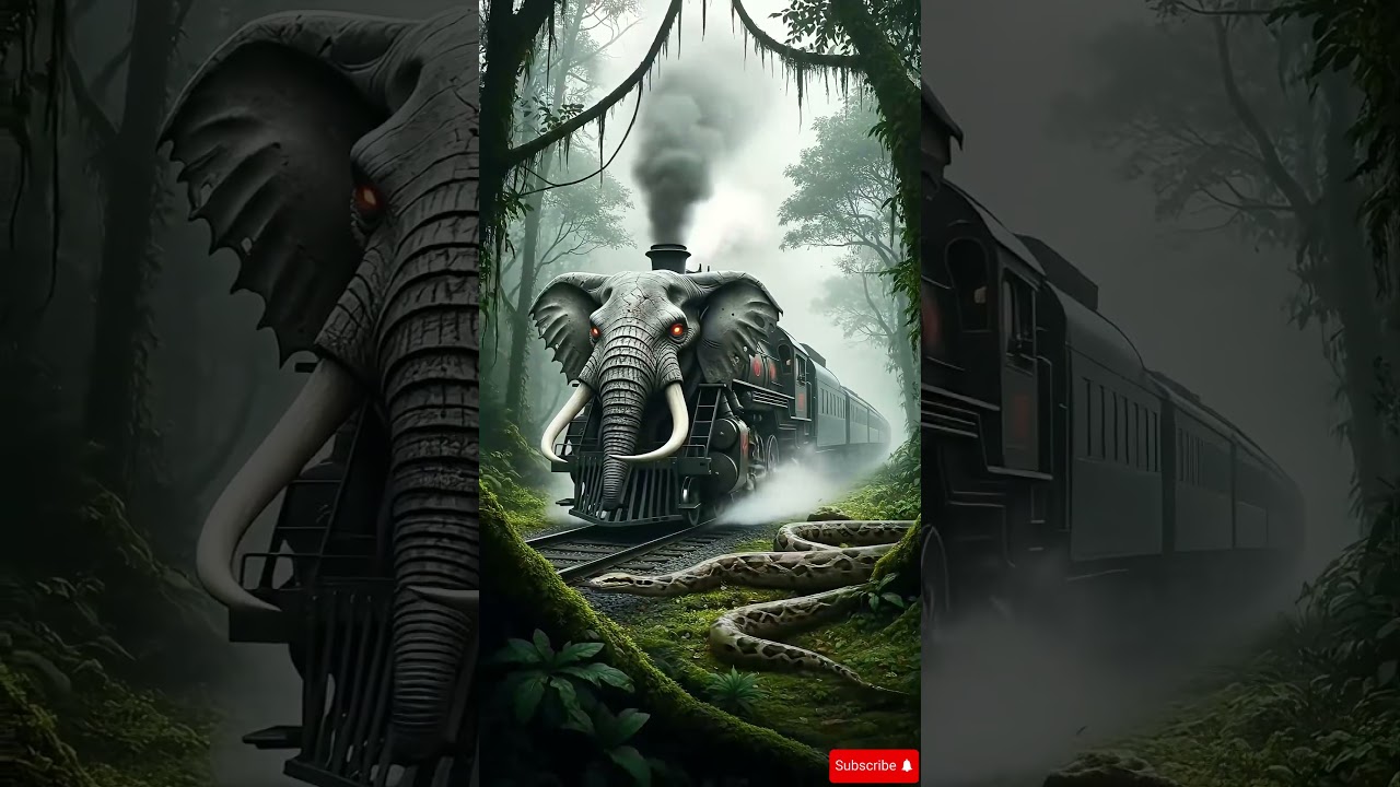 Animal-Head Locomotive Thunders Through a Hidden Forest Valley"