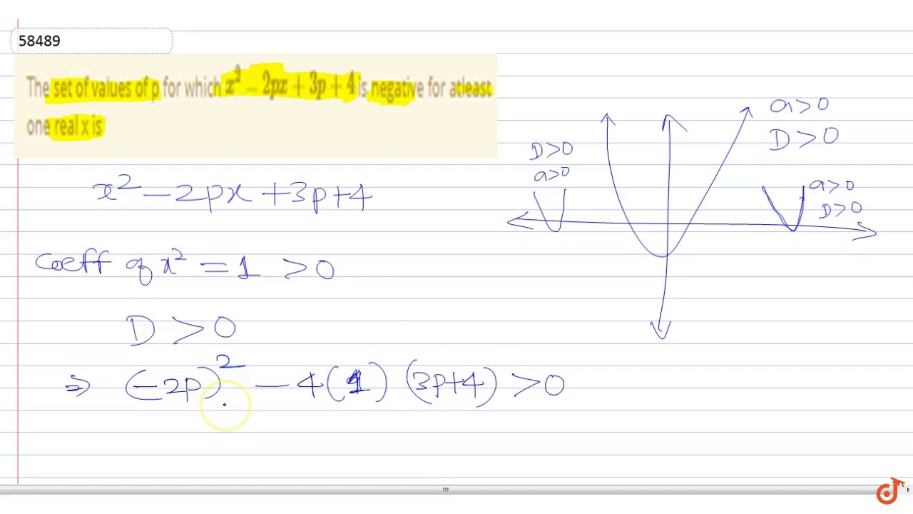The Set Of Values Of P For Which x 2 2px 3p 4 Is Negative For Atleast the-set-of-values-of-p-for-which-x-2-2px-3p-4-is-negative-for-atleast