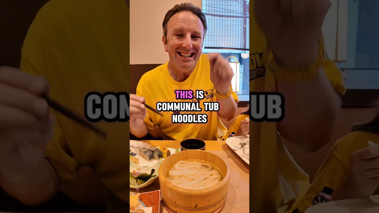 Eating Communal Tub Udon Noodles in Tokushima Japan
