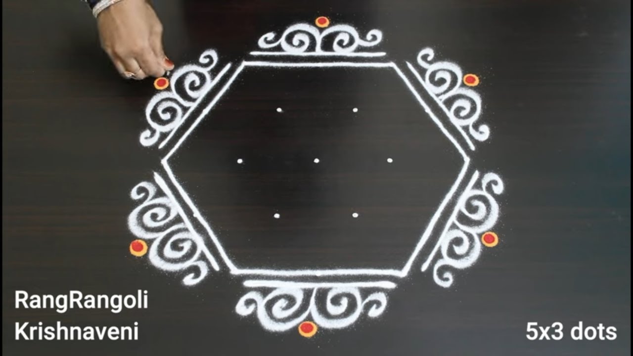 Varalakshmi Vratham Muggulu🌺5x3 dots Traditional Rangoli🌺Easy Kolam🌺RangRangoli Krishnaveni