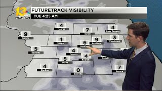 Drizzle moves out, fog moves in